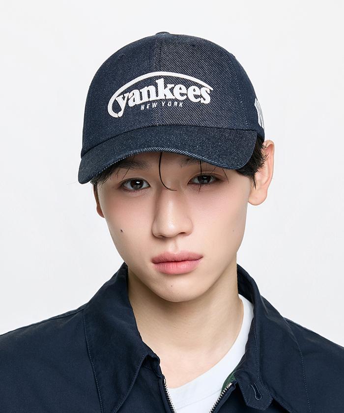 Emelbi Vintage Denim Curve Logo Unstructured Ball Cap Ny (Indigo)