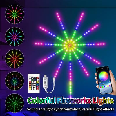 Bande LED RGBIC Feu d'artifice Bluetooth APP Synchronisation Musique USB 5V Lampe d'Ambiance Néon Intelligente pour Chambre de Jeu Décoration de Fête de Noël