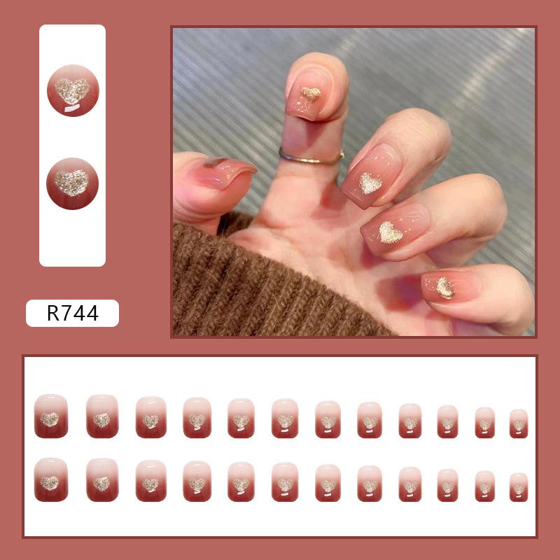 24Pcs Trendy False Nails Patch Gradient Color With Glitter Sequins Design Fake Nails Detachable Full Cover Fake Nail Tips