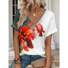 Women's Trendy T-Shirt Plants Graphics Fashion Short Sleeved V-Neck Regular Tops Daily Print Tee 2025  Summer Y2K Casual Tops