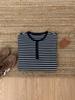Blue & White Striped Waffle Knit Crew Neck Long Sleeve T-Shirt - Breathable & Comfortable Casual Top