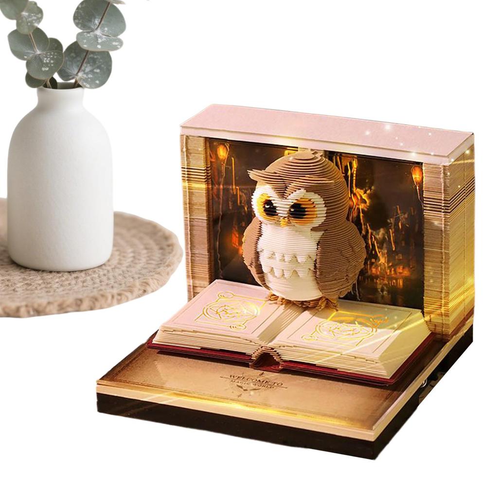 3D Tear Away Mini Desk Calendar 2026 3D Time Piece Calendar Owl-Shaped Tear Away Carving Time Piece Notepad for Christmas Decora