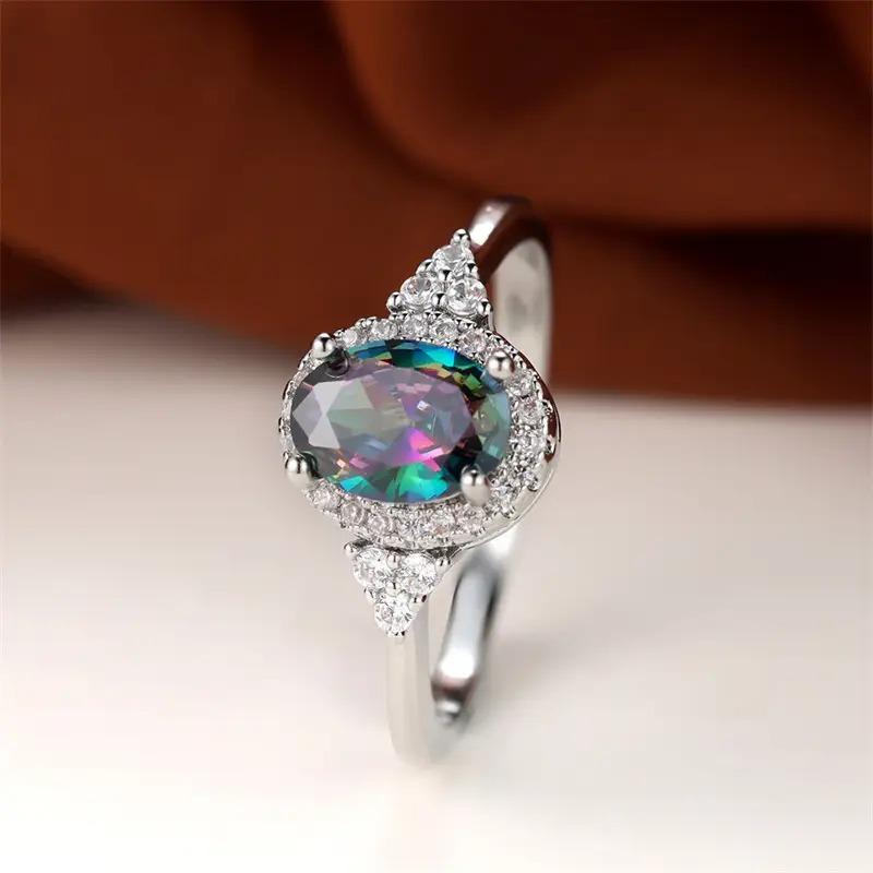 Colorful niche luxury wax inlaid ring, oval triangle explosion ins style exquisite model