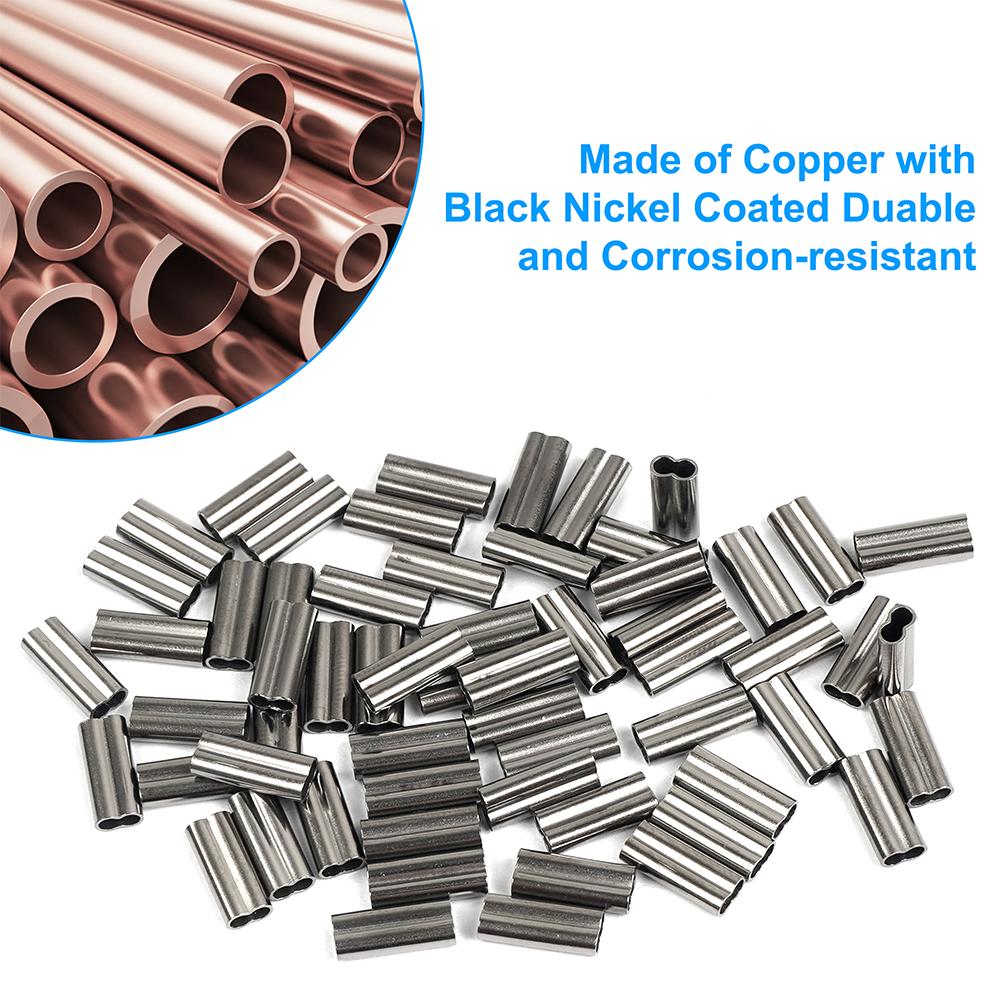 300Pcs/Box Fishing Crimp Sleeves Kit Double Barrel Crimp Sleeves Copper Crimping Sleeves Tubes Fishing Line Connector Tackle Quality