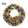 DIY Heimurlaubsdekoration Acryl Weihnachten Kunstperlen Aufhänge-Set, Beleuchteter Kranz 3D Perlen Bastelmalerei Set Kit mit LED-Lichterkette,