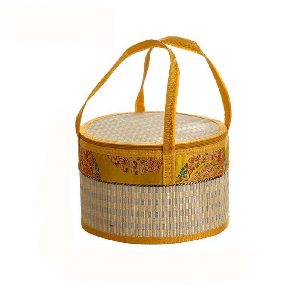 Handheld Foldable Bamboo Basket Hand Woven Dessert Food Bag  the Mid-Autumn Festival