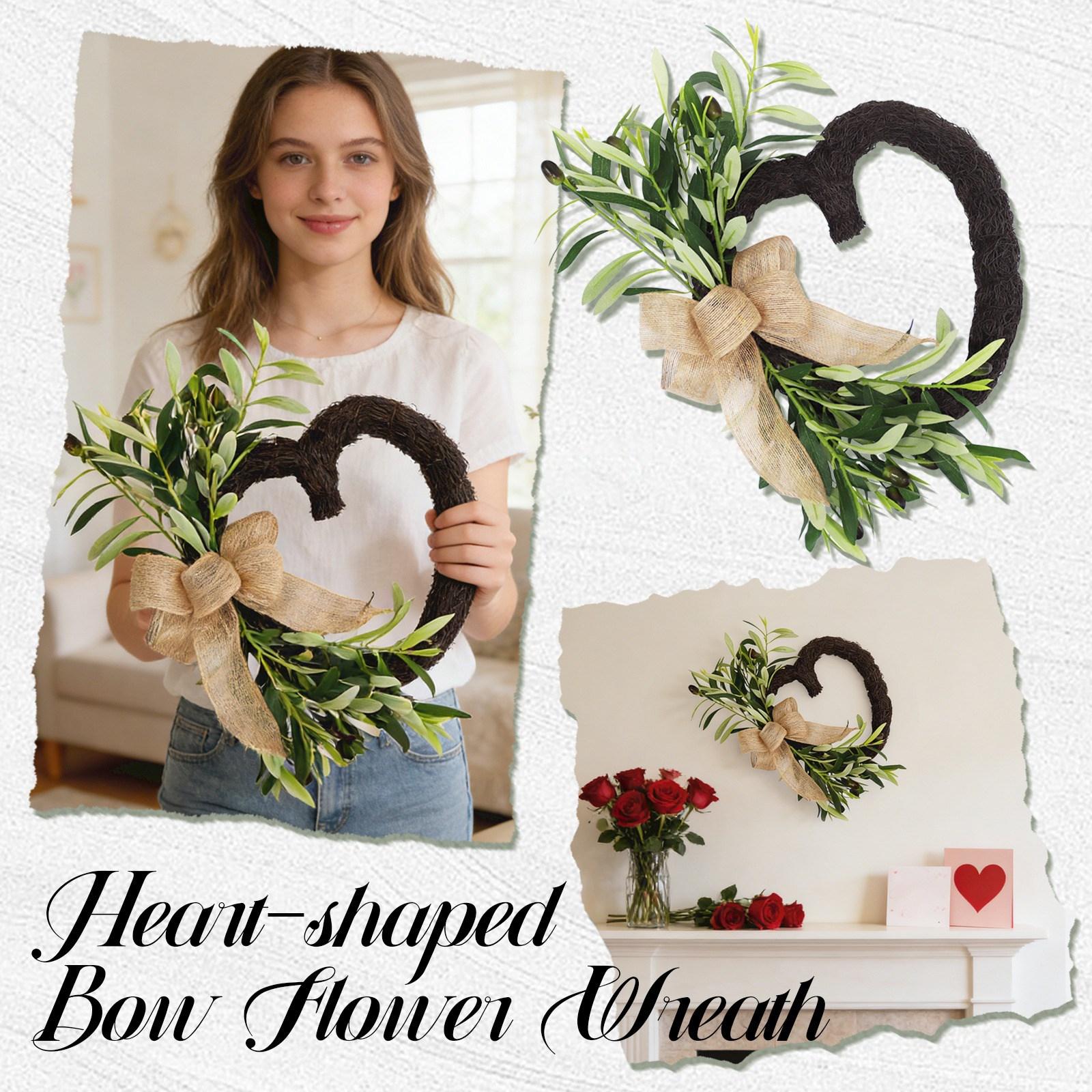 

48*35cm Valentine s Day Wreath, Heart-Shaped Wreath, Door Decoration, Home Door Hanging, Front Door Wreath, Spring . One Size