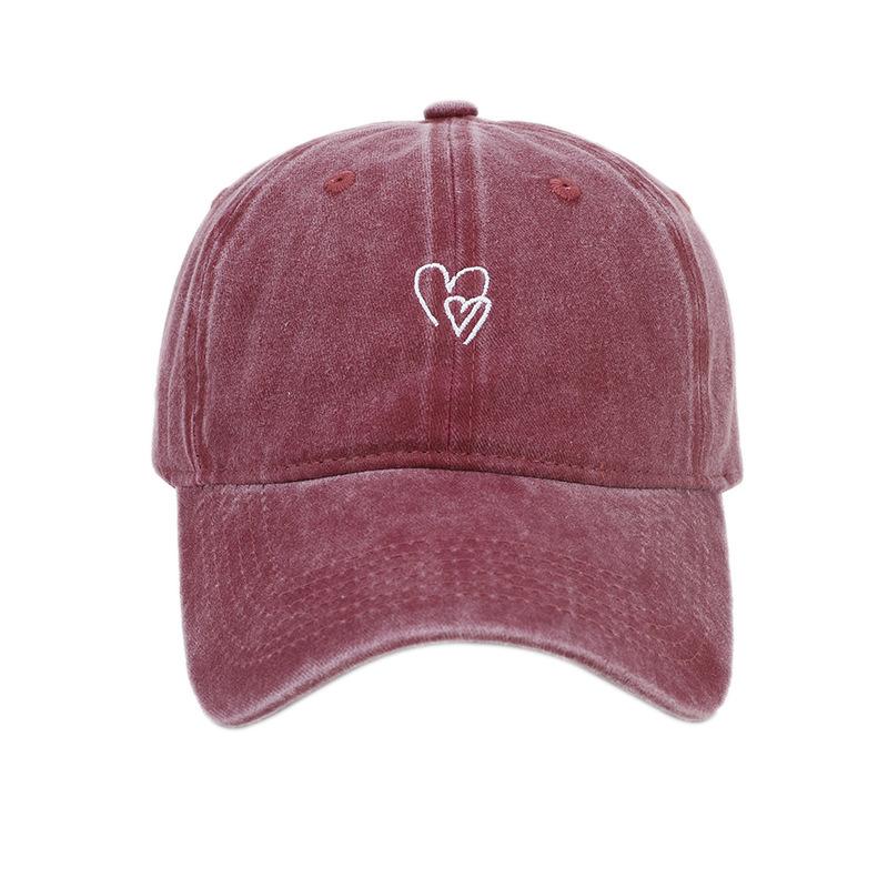 New washed and old small love embroidered soft top baseball cap female face small outdoor visor male cap tide