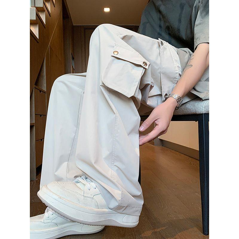 Autumn Long Pants for Tall Men with Large Pockets, Plus Size Loose Cargo Pants, Casual 190cm Long Pants for Teenagers
