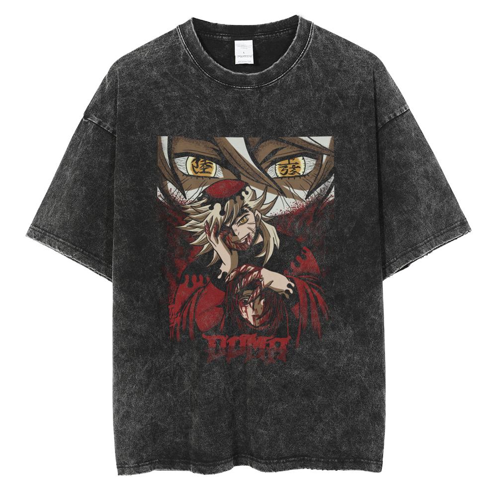 Tanjiro You Bean Shanyi Pattern T-shirt Men's Washed Cotton T-shirt Anime Devil Killer Daily Street Dressing