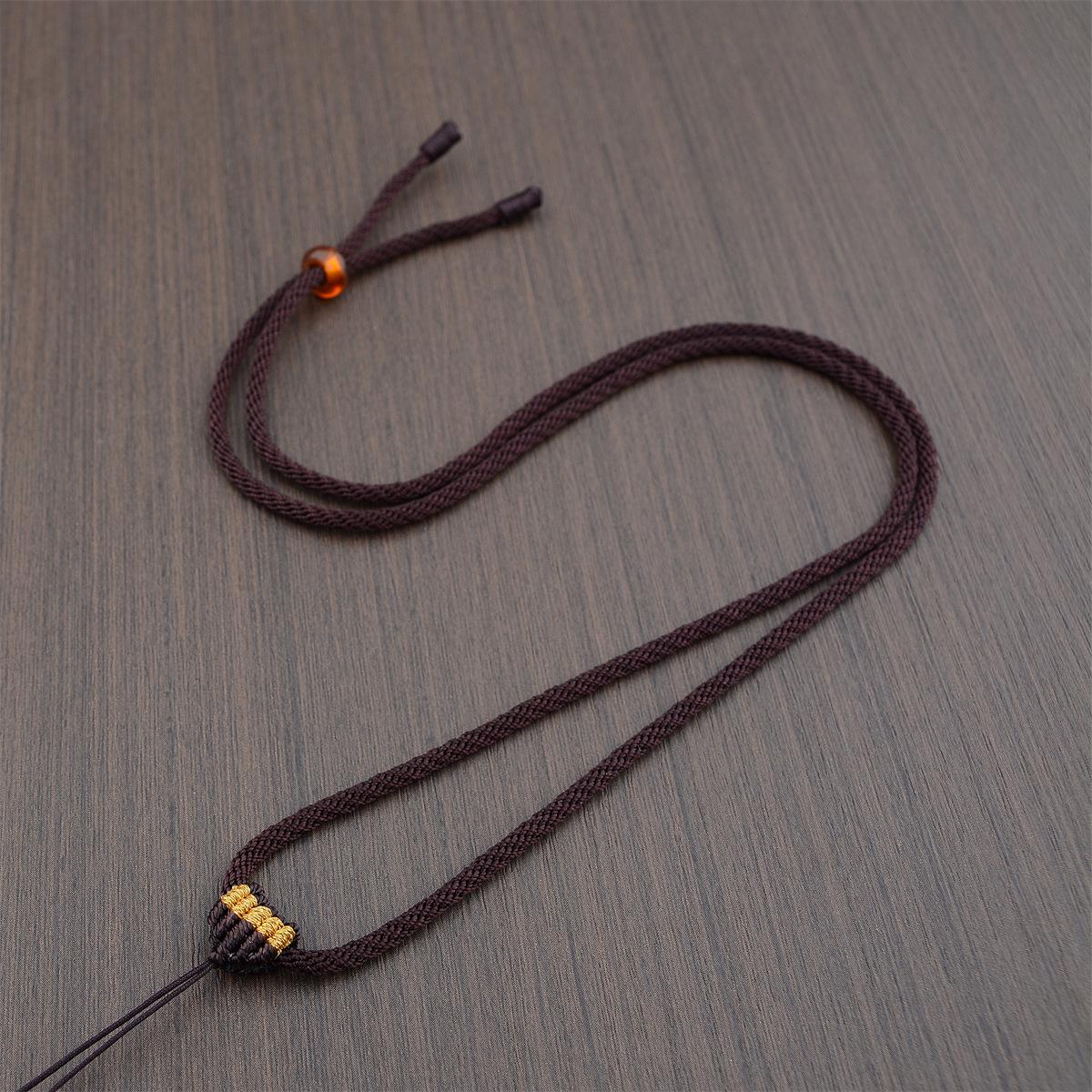 Adjustable Handmade Jade & Amber Pendant Necklace with Woven Cord