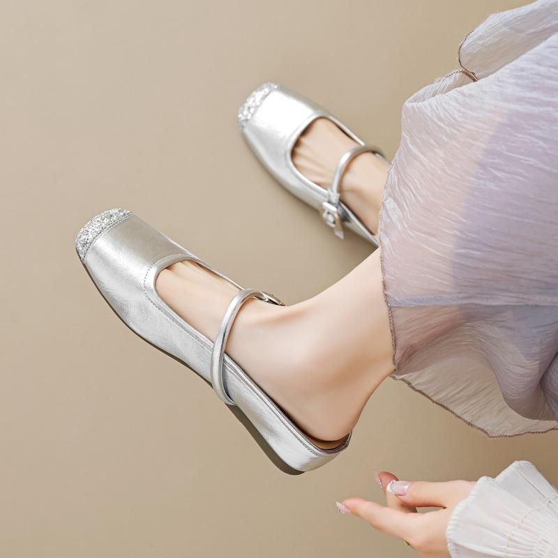 Französische Halbschuhe Damen Sommer Outdoor Baotou Einwortriemen Kühle Hausschuhe Strass Innenhöhenerhöhung Einzelschuhe