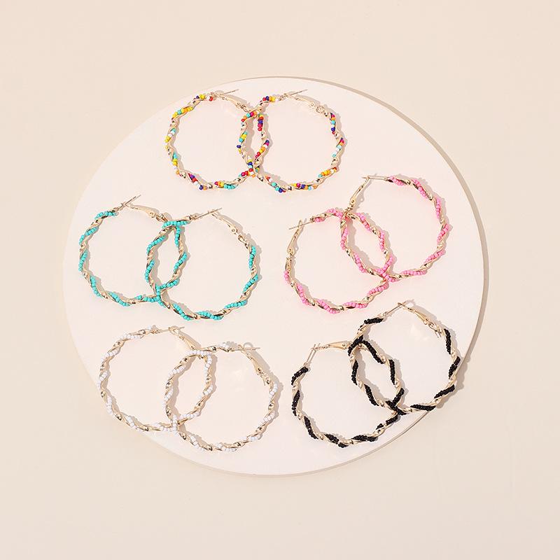 2025 New European and American Exaggerated Large Circle Earrings Trendy Ins Bohemian Round Rice Bead Ear Jewelry