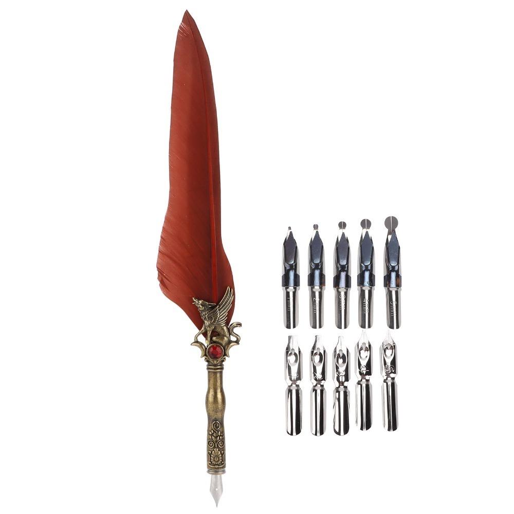 Stainless Steel Feather Quill Feather Shaft Engraved Dip Pen  Desktop Decoration