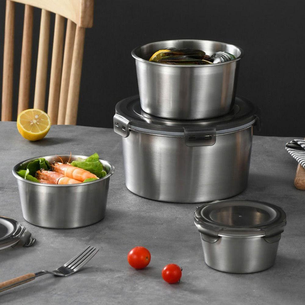 1Pcs with Lid Food Storage Box 304 Stainless Steel Refrigerator Frozen Crisper  Kitchen Accessory