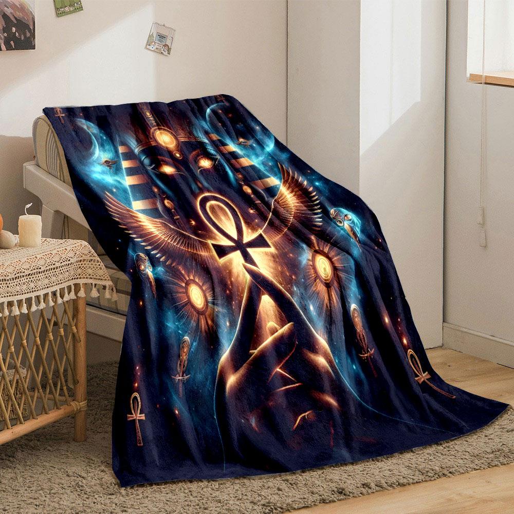 "Ancient Egyptian Ankh and Cosmic Glow" Print Blanket Soft and Cozy Perfect for the Living Room Bed Sofa or a Nap,gift