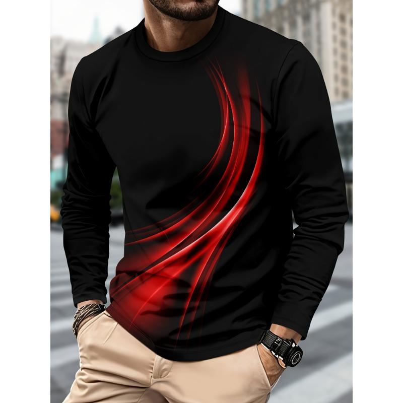 Men's Casual Sports Long Sleeved Shirt with 3D Geometric Pattern Printing