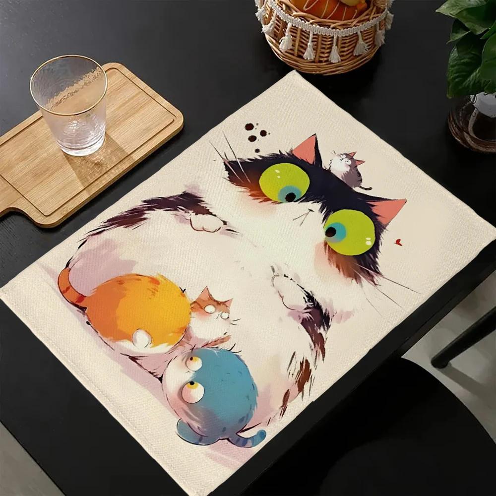 Cartoon cat Placemat 30X45cm Coasters Pads Bowl Cup Mat 30x45cm-4PC