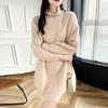 Rollkragenpullover Damen Wollpullover Mittlerer Stil Lockerer Großer Strickpullover Herbst und Winter Dicke Warme Außenbekleidung