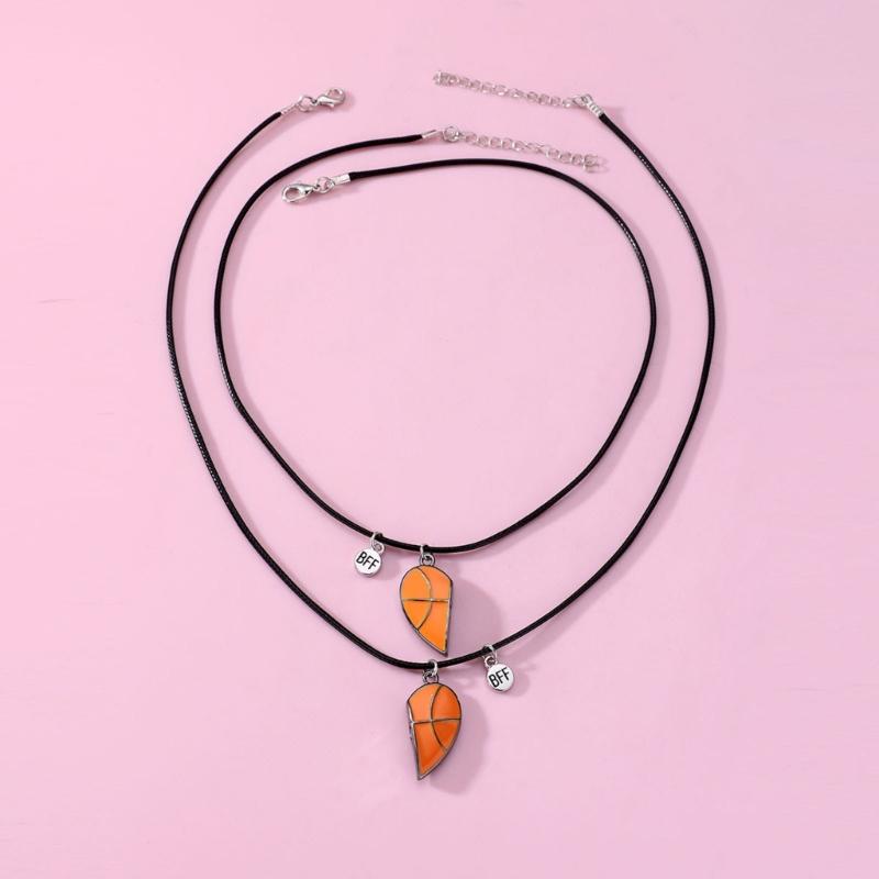 2Pieces Pendant Necklaces Basketball Shaped Pendant Necklaces Jewelry Alloy Material Birthday Gift for Women Men Girls