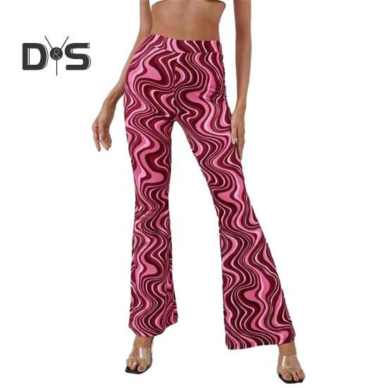 Women Yoga Pants High Waist Water Wave Striped Print Casual Trousers Running Cycling Flared Leggings Loungewear