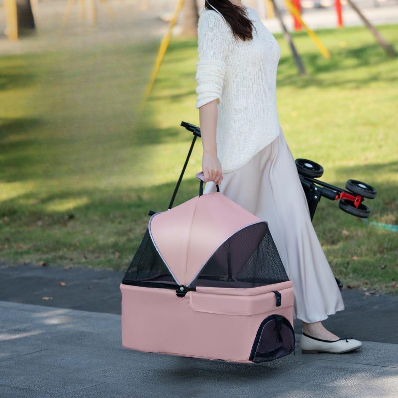 Metal Pet Stroller Lightweight Foldable Detachable Carrier Outdoor Travel Cart for Dogs Cats Removable Basket Pet Walking