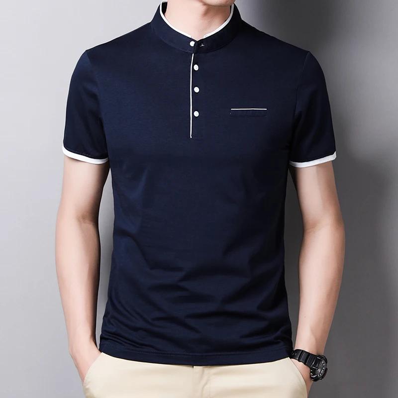 Men's Casual and Fashionable Solid Color Short Sleeved Stand Up Collar T-shirt Summer Versatile and Comfortable Top