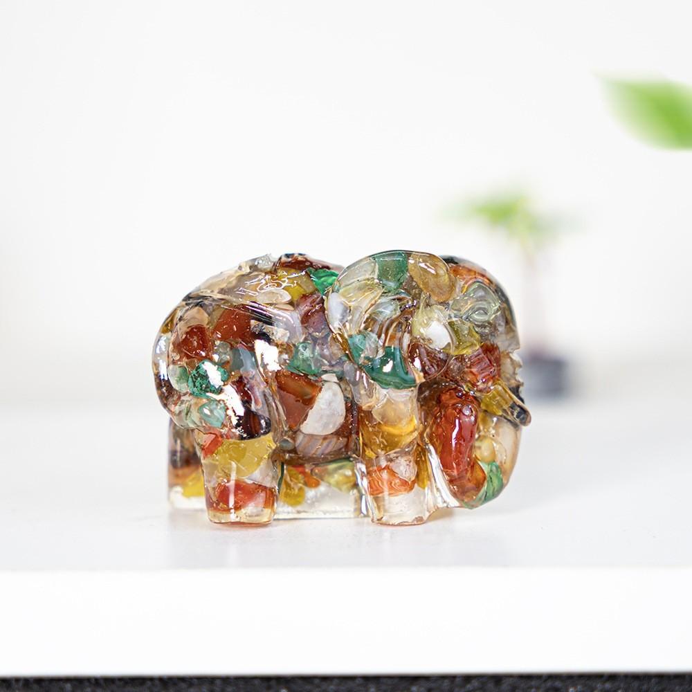 Natural Gemstone Crystal Decor Elephant Resin Art Home Gift For Special Occasions