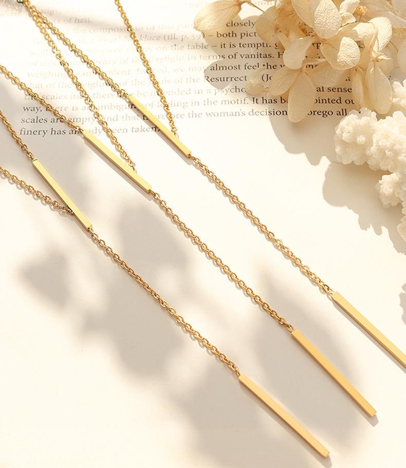 18K Gold Plated Geometric 'Y' Clavicle Chain Necklace, European & American Punk Style, Stainless Steel