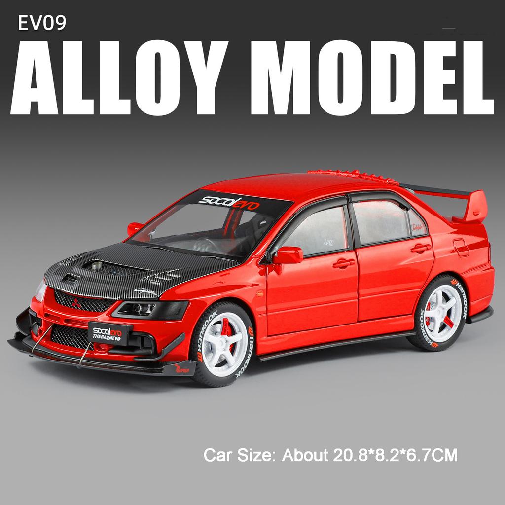 1:24 Lancer Evolution IX M3 Toy Sports Car Model Toy Sound Light Pull Back Doors Opened Supercar Models Presents for Kids