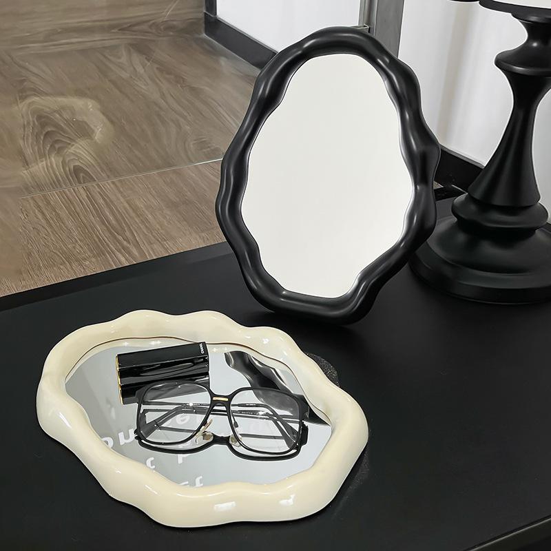 Nordic Style Standing Makeup Mirror Cloud Irregular Bedroom Dressing Mirror Office Dormitory Adjustable Desktop Aesthetic Cosmetic Decoration Mirror