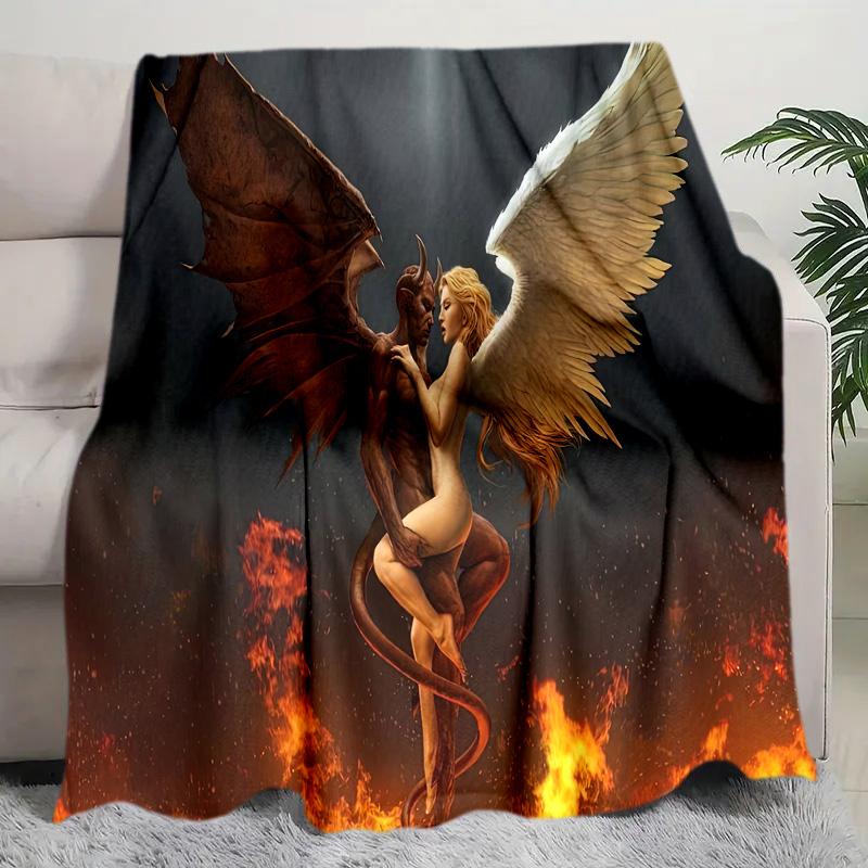 Angel Devil Fantasy Art Print Blanket Soft Comfortable All Seasons Couch Office Nap Travel Blanket Birthday Gift Christmas Present