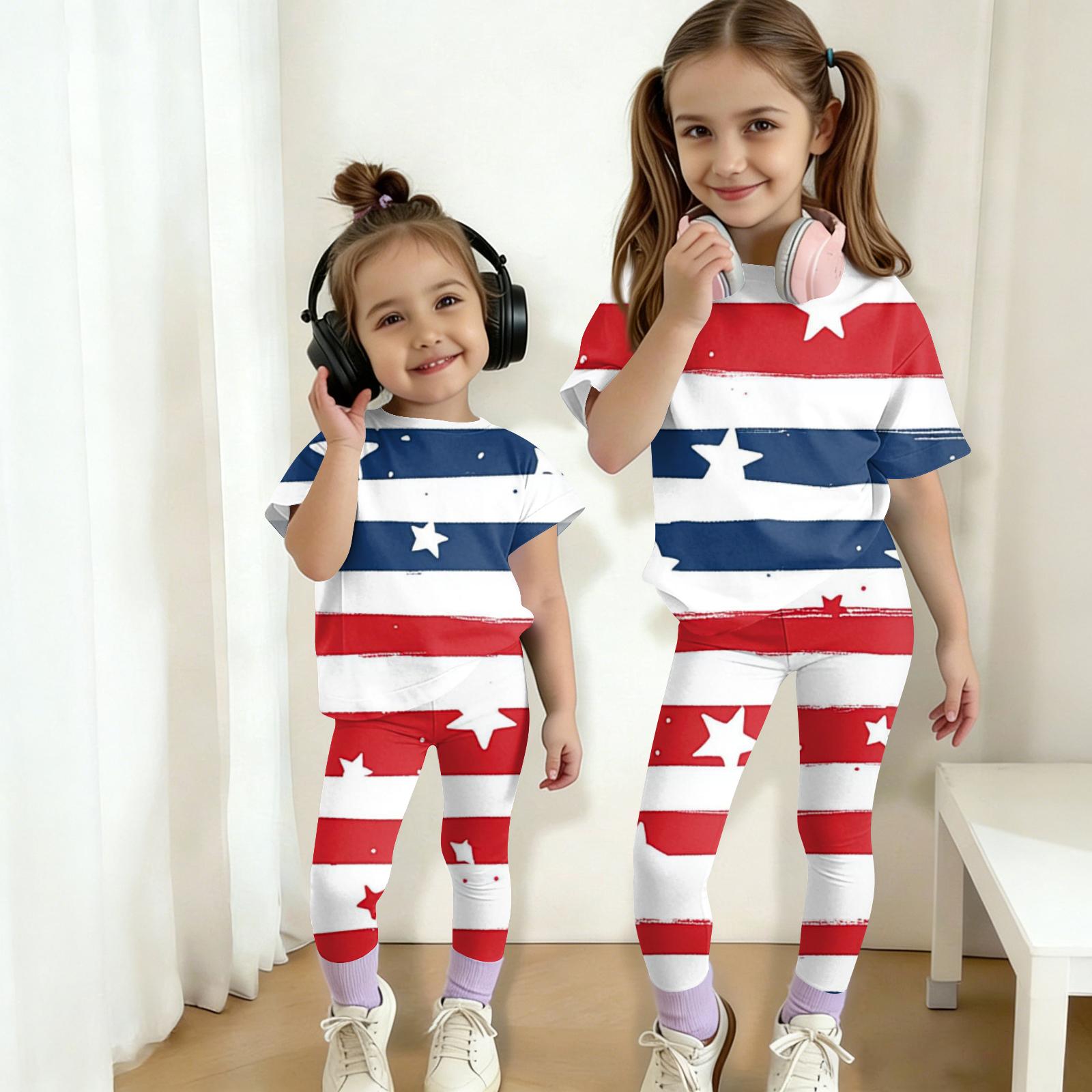 

Kids Independence Day Outfit Set Short Sleeve Top and Long Pants Two Piece Casual Suit for Boys and Girls Comfortable Fit 150 кавун червоний колір