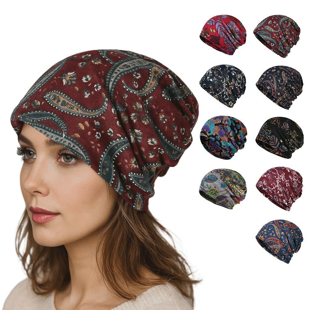 Multifunctional Turban Hats Plaid Print Casual Hedging Cap Autumn and Winter
