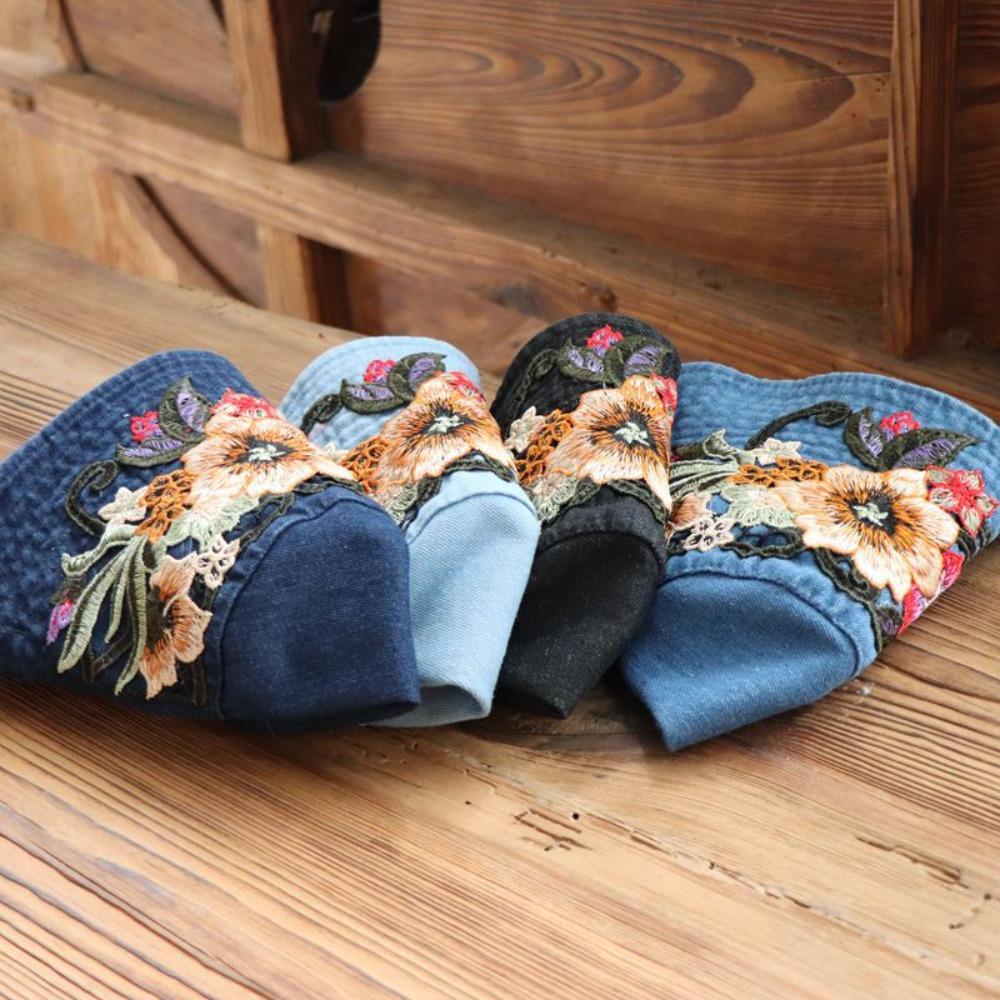 Ethnic Style Embroidery Bucket Hat Casual Sun Cap Fashion Fisherman Hat Women