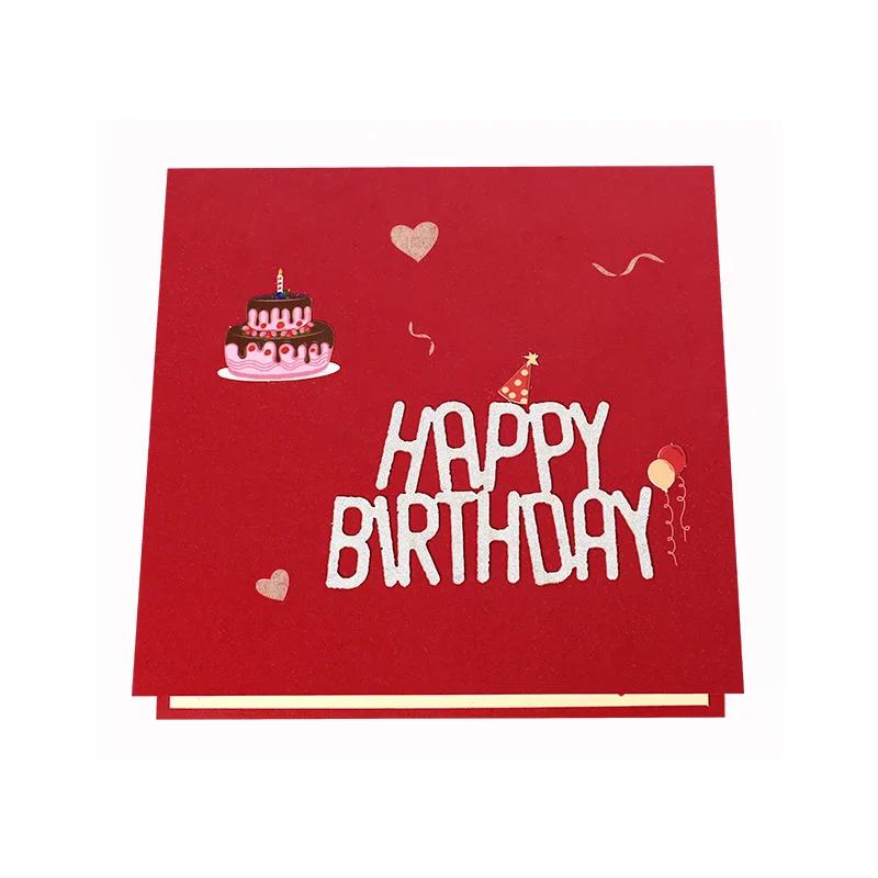1pc 3D Pop-Up Chocolate Cake Birthday Card Gift Decoration Paper Greeting Card with Wishe Unique Gift for Friends Family Couples