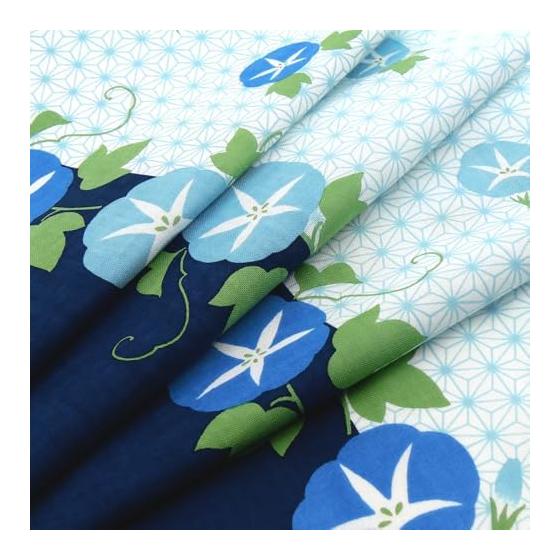 Hamamonyo Tenugui Towel - Asagao Asanoha Pattern, 100% Cotton, Approx. 34cm x 90cm, Printed, Raw Edge