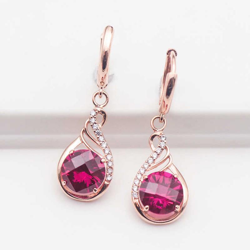 

Изысканные серьги из циркона и красного камня с покрытием из розового золота, элегантные женские серьги Russian 585 фиолетового золота в форме капли воды.