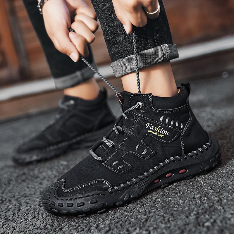 38-48Autumn /Winter Plus Velvet Warm Handmade Mens Boots Shoes Comfortable Ankle Boots for Men Casual Shoes Moccasins Man Tooling Shoes