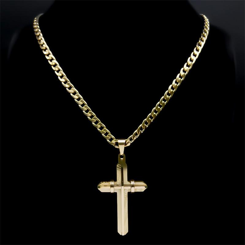 1PC Cross Long Necklace Stainless Steel Gold Plated Christian Long Necklace Bicycle Jewelry