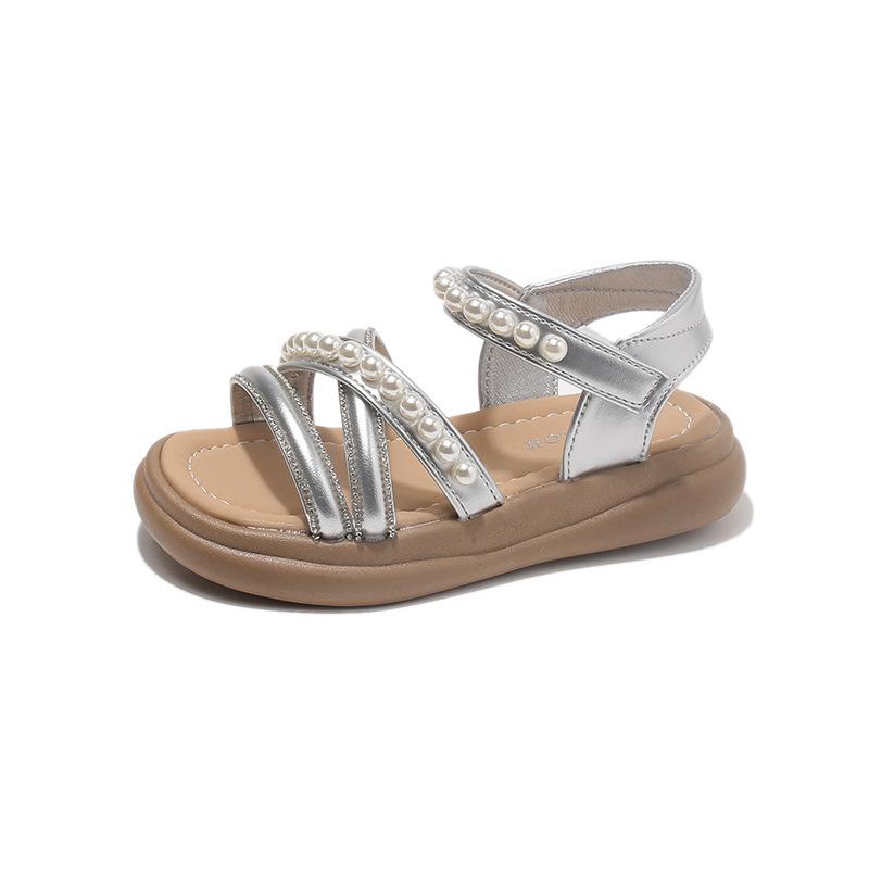 Girls Pearl Roman Sandals Summer Soft Sole Princess Children Shoes For Big Kids Comfortable Beach Footwear