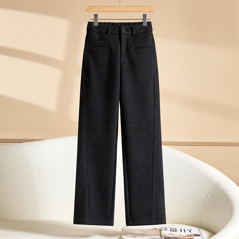 

Женские приталенные брюки широкого кроя из шерстяной смеси Осень/Зима 2024 28 чёрный