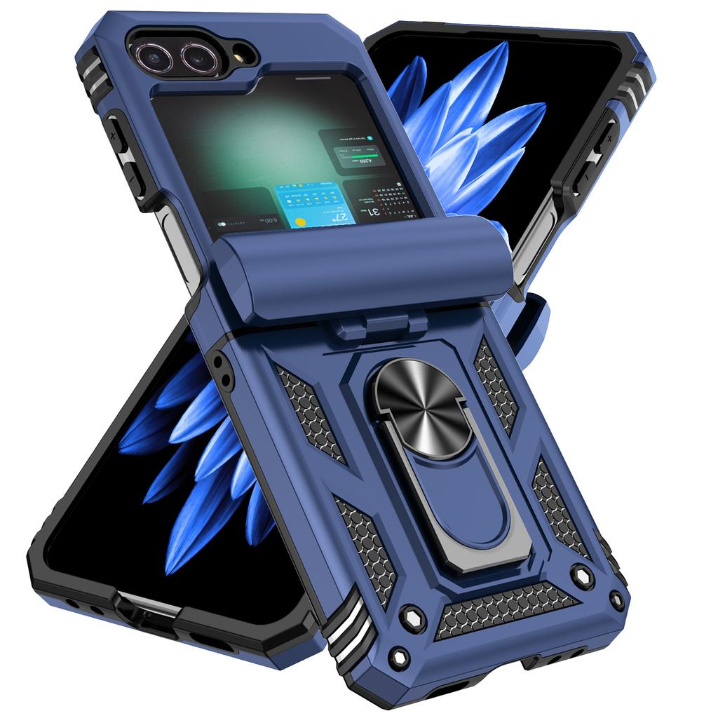 For Samsung Galaxy Z Flip 6 5 4 3 Case with Slide Lens Cover, 360° Magnetic Ring Kickstand Upgraded Military Grade Shockproof