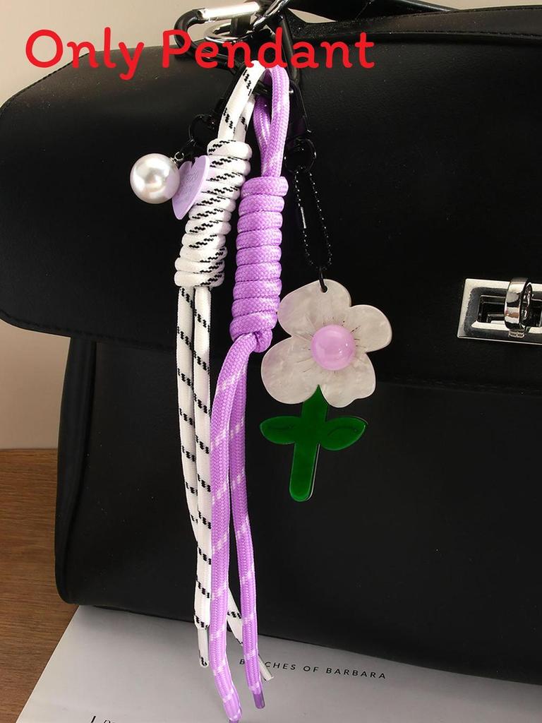 Portachiavi a Fiore Colorato Acrilico Carino Miu Ciondolo per Borsa con Cuore e Perla per la Primavera