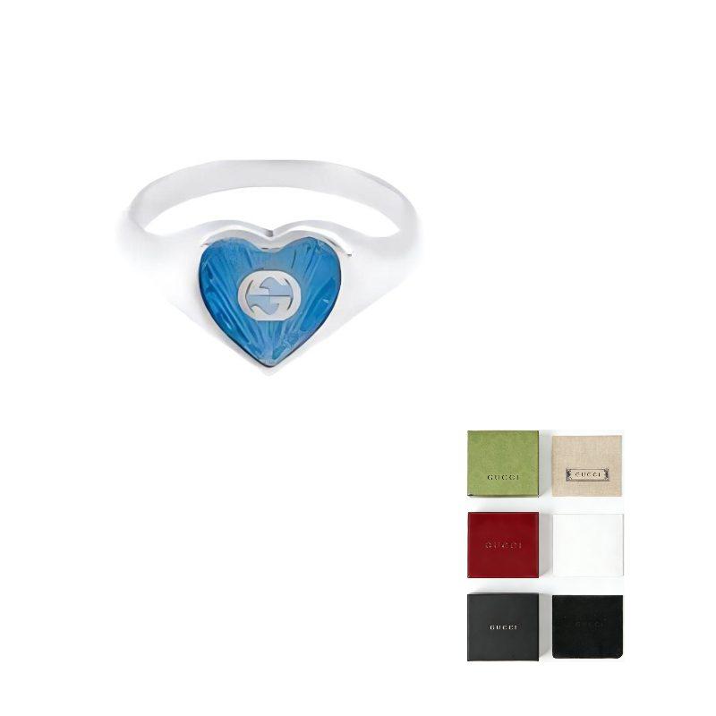 Gucci Anello con Cuore Smaltato G Intrecciate 645544-J8410-8183