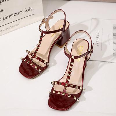 Fashion Ladies Shoes Square Heels Strip Pole Dance Rivet Open Toe Women's Sandals 2024 Luxury Vintage Trending On Sale Sales Korea Shoe