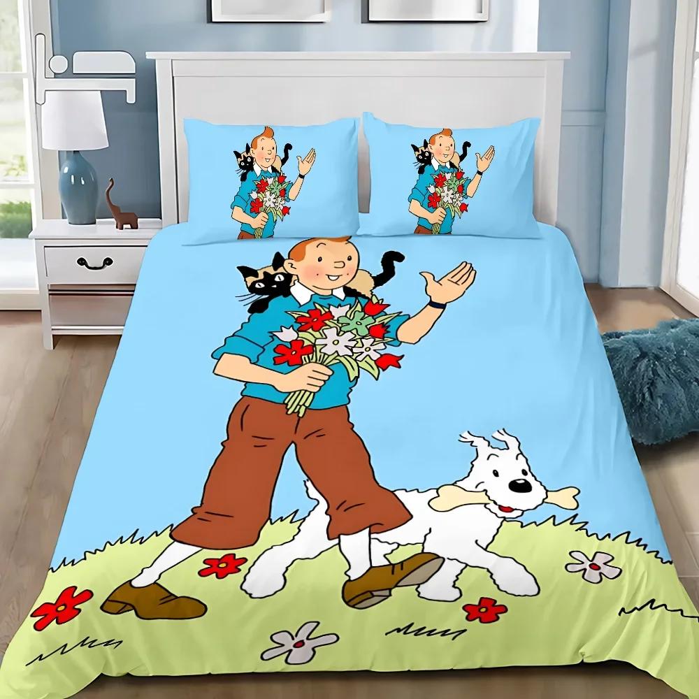 Duvet Cover Pillowcase Adventures of Tintins Bedding Set Adult Boy Girl Bedroom Decoration Children Gift Single Double Large