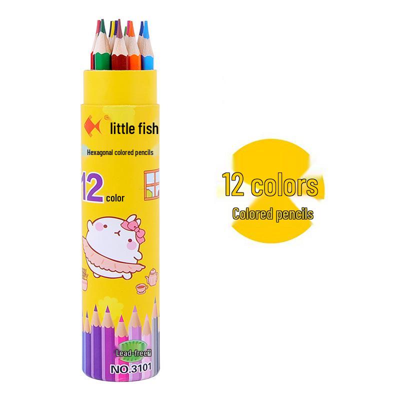 Набор цветных шестигранных карандашей «Маленькая рыбка» Желтый для школьников - Возможна печать индивидуального логотипа Brush Color