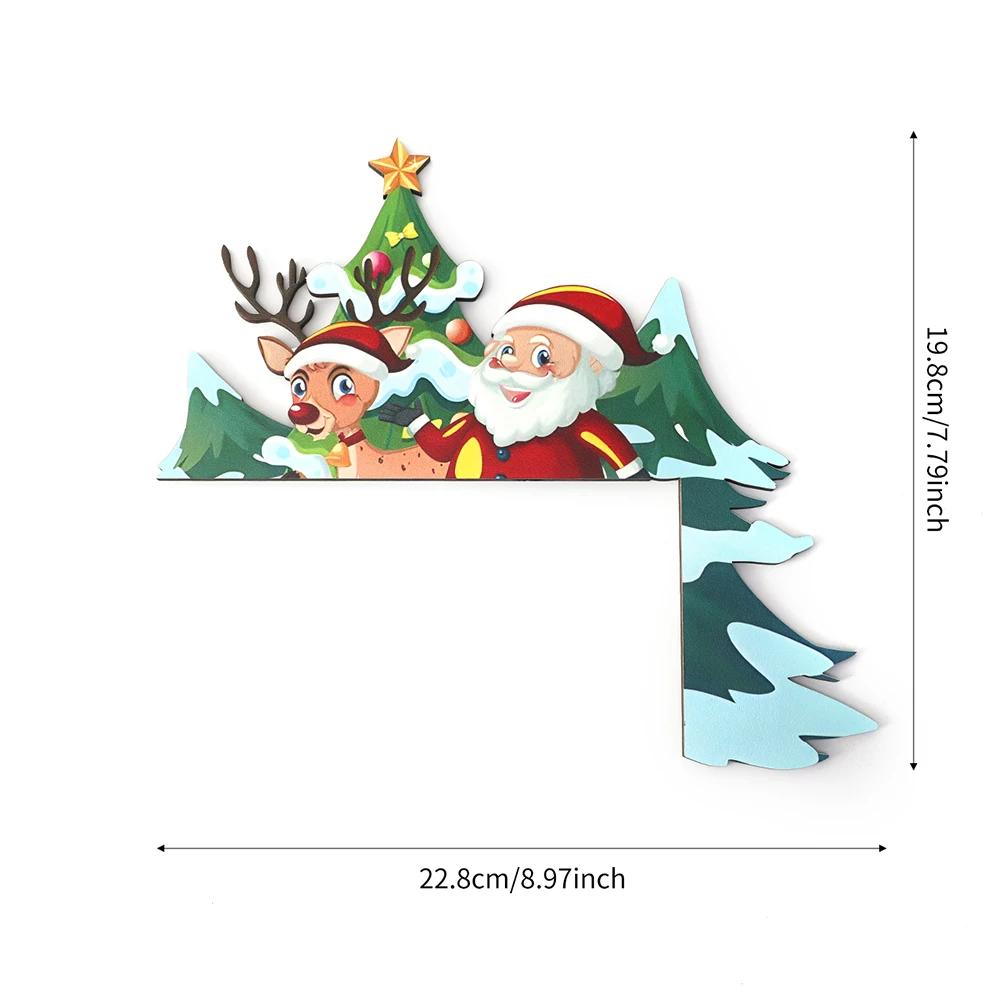 Wooden Christmas Corner Door Frame Decoration Cartoon Santa Claus Elk Xmas Penguin Pendant Merry Christma Decor For Door Frame
