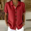 Women's Elegant Summer Cotton Linen Tops Short Sleeve Lapel Button Up Solid Color Loose Shirt Women Casual Blouse Cardigan Tops